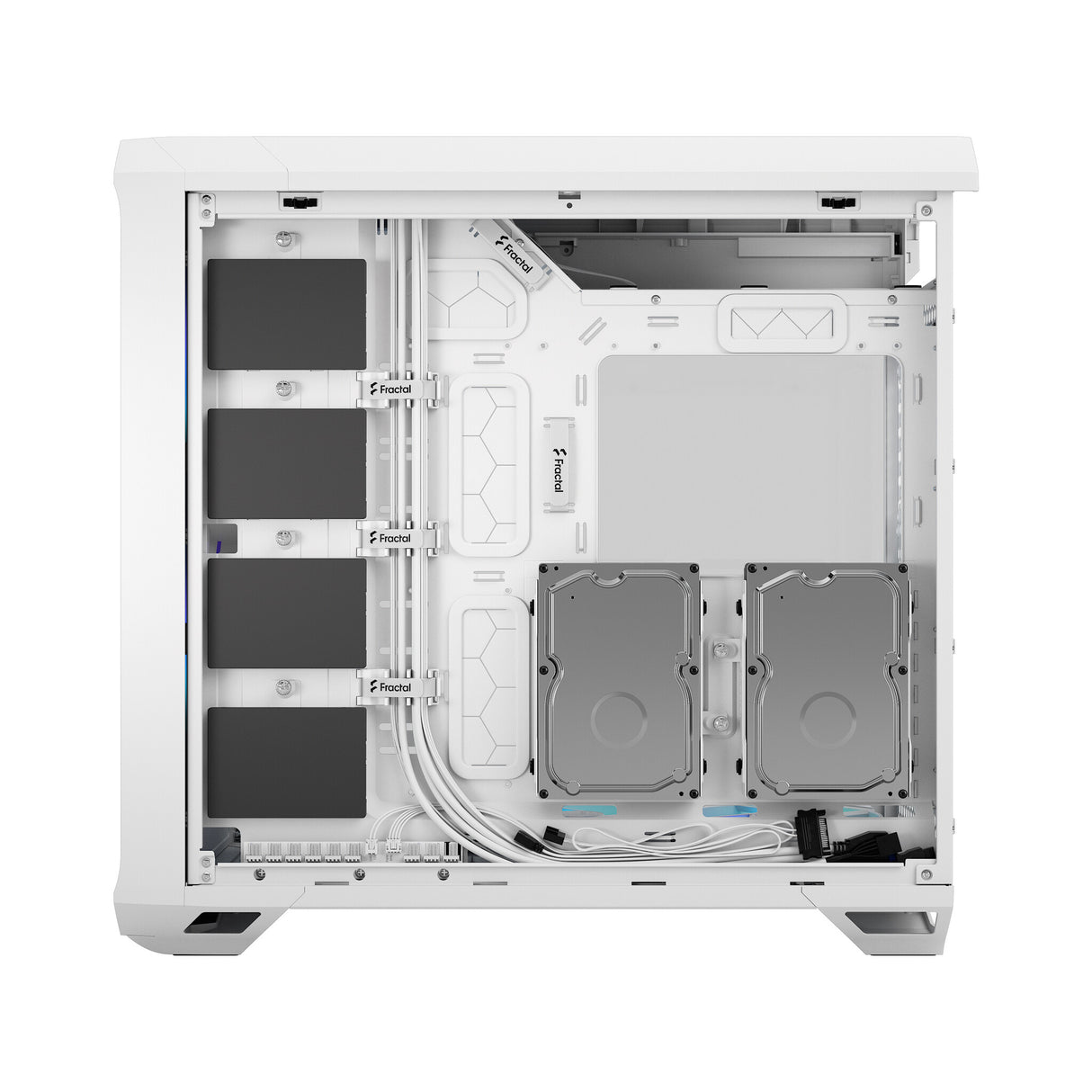 Fractal Design Torrent (White RGB TG) Estuche para juegos con ventana de vidrio transparente, E-ATX, 5 ventiladores ARGB, concentrador de ventilador, tira RGB en cubierta de fuente de alimentación, rejilla frontal, USB-C
