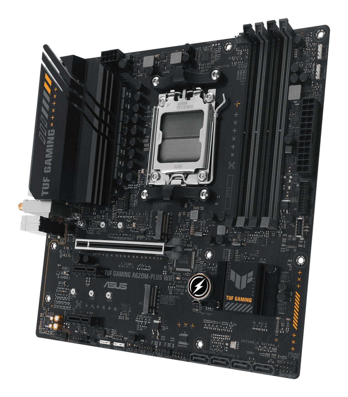 Asus TUF GAMING A620M-PLUS WIFI, AMD A620, AM5, Micro ATX, 4 DDR5, HDMI, 2 DP, Wi-Fi 6, LAN 2,5G, PCIe4, 2x M.2