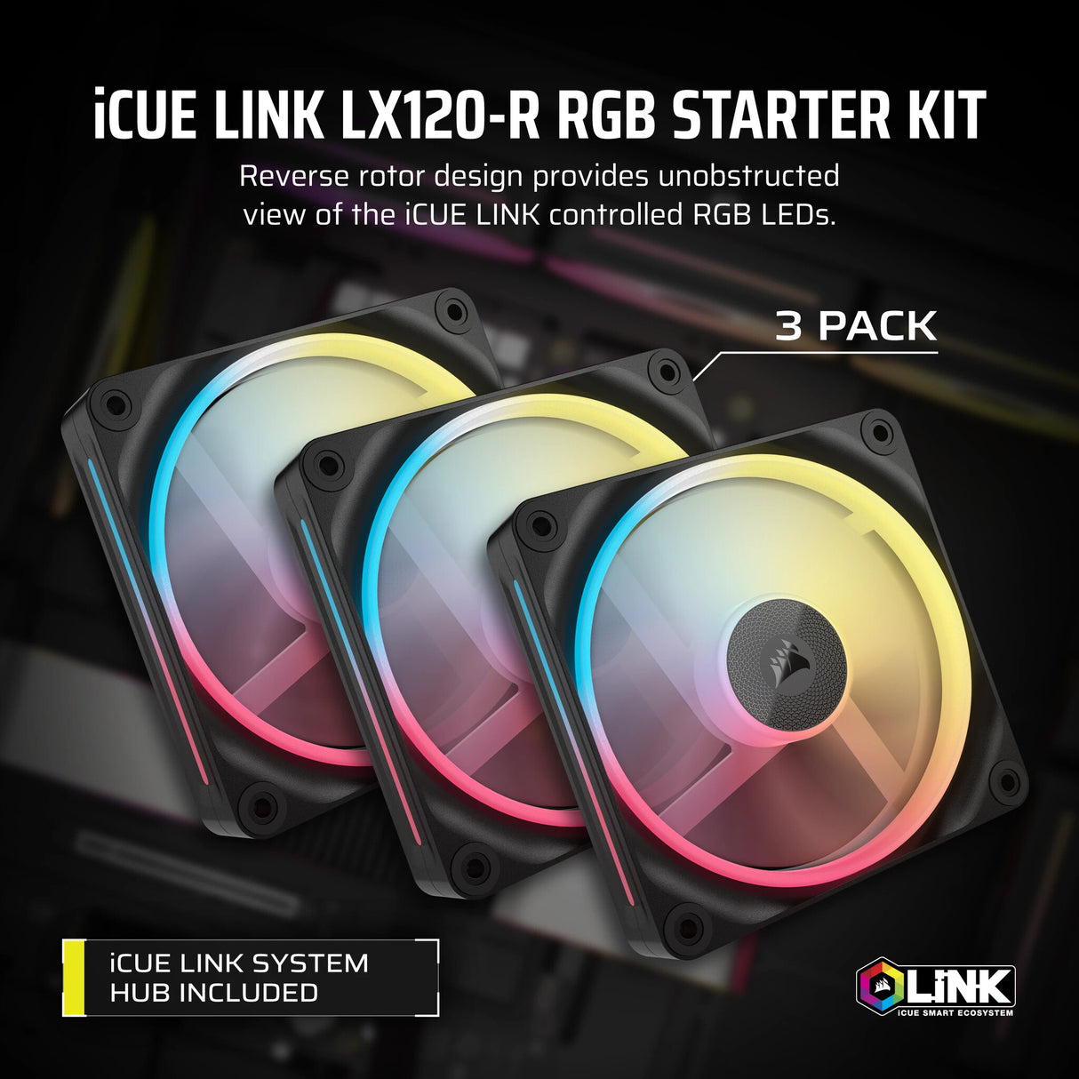 Corsair iCUE LINK LX120-R RGB Computer case Fan 12 cm Black 3 pc(s)