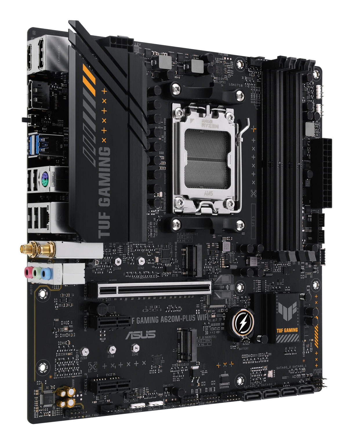 Asus TUF GAMING A620M-PLUS WIFI, AMD A620, AM5, Micro ATX, 4 DDR5, HDMI, 2 DP, Wi-Fi 6, LAN 2,5G, PCIe4, 2x M.2