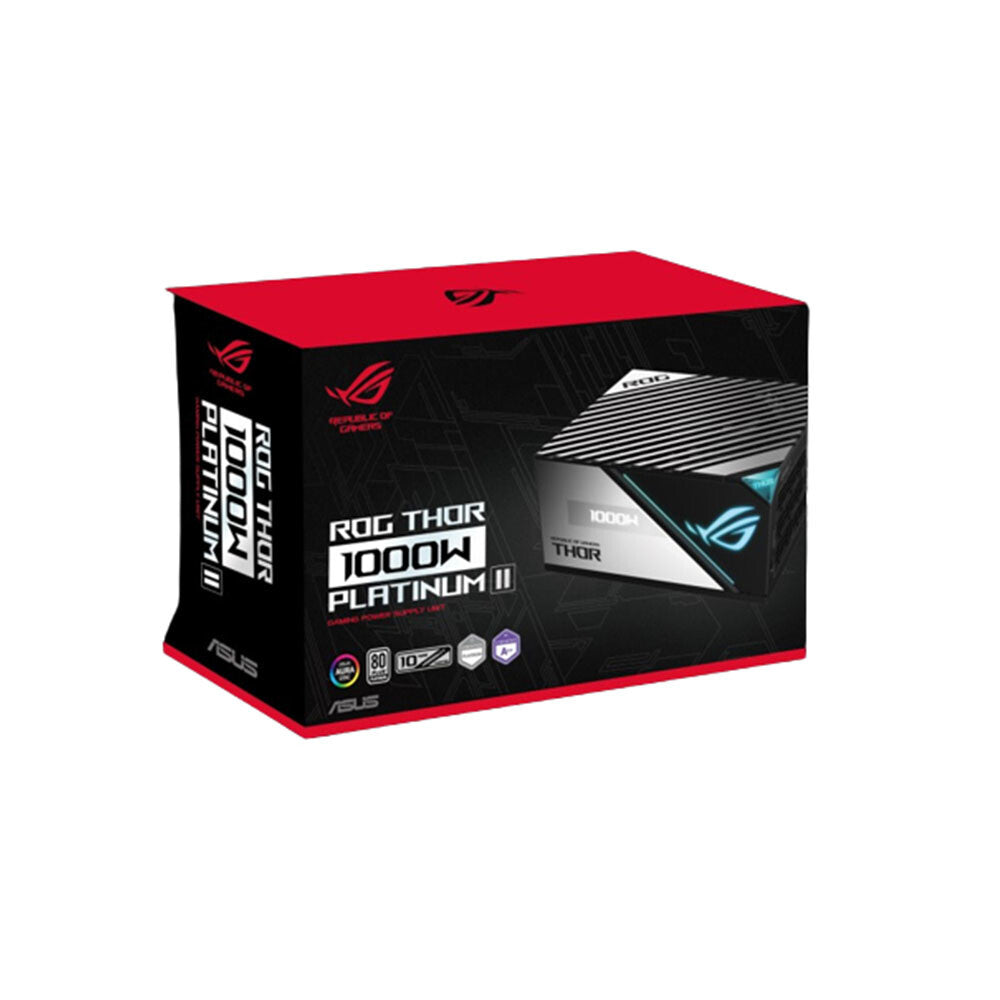 Fuente de alimentación Asus ROG Thor Platinum II de 1000 W, ventilador con doble rodamiento de bolas, totalmente modular, 80+ Platinum, iluminación RGB, pantalla OLED, Lambda A++