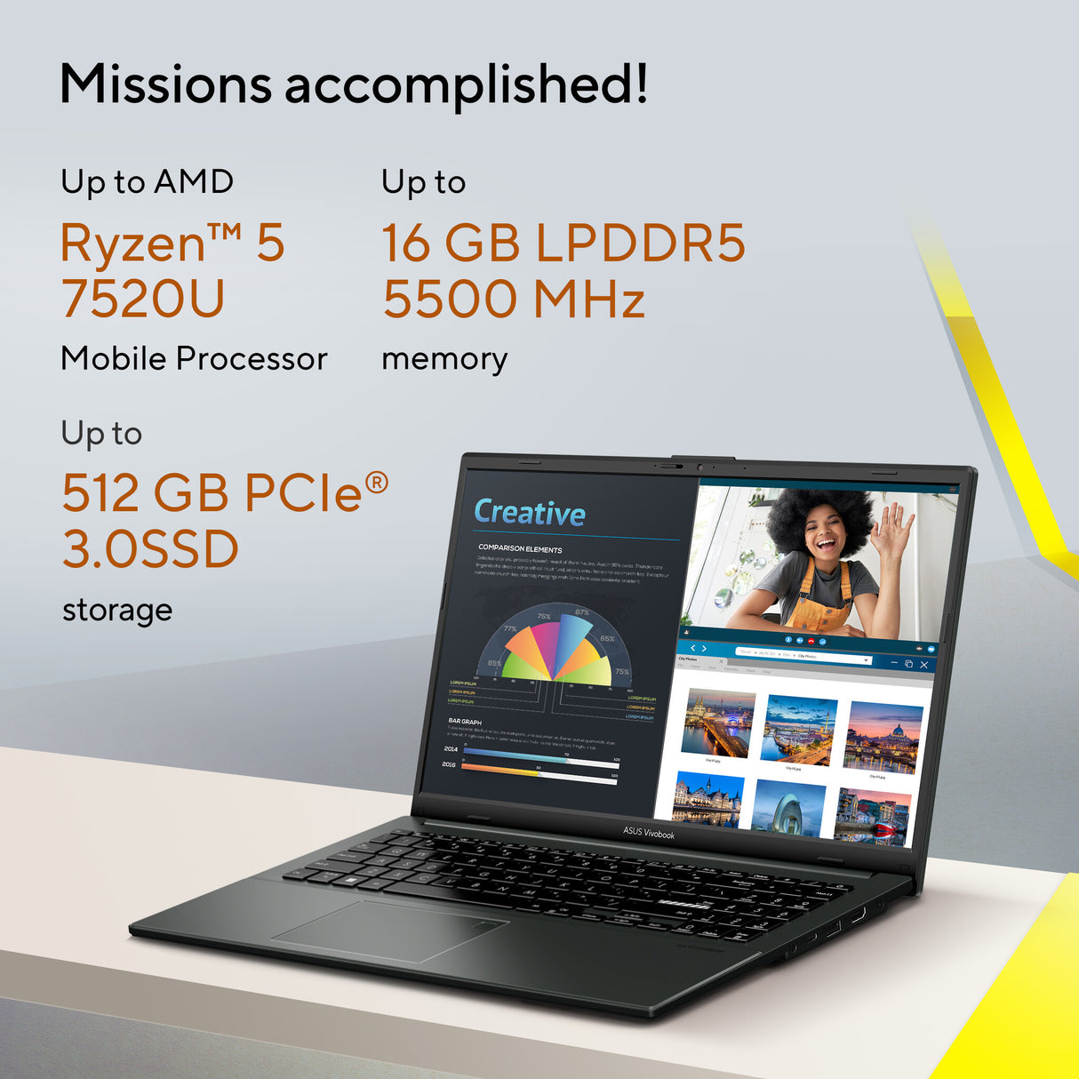 ASUS Vivobook Go 15 E1504FA-BQ2077W AMD Ryzen™ 3 7320U Laptop 39.6 cm (15.6") Full HD 8 GB LPDDR5-SDRAM 512 GB SSD Wi-Fi 6E (802.11ax) Windows 11 Home Silver