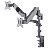 Manhattan Dual Desk Mount for TV & Monitors (Full Motion Gas Spring), For screens 10" to 27", Clamp or Grommet Assembly, VESA compatability: 75x75 and 100x100mm - check the dimensions of the four mounting holes on back of screen to ensure it fits, Max 8kg