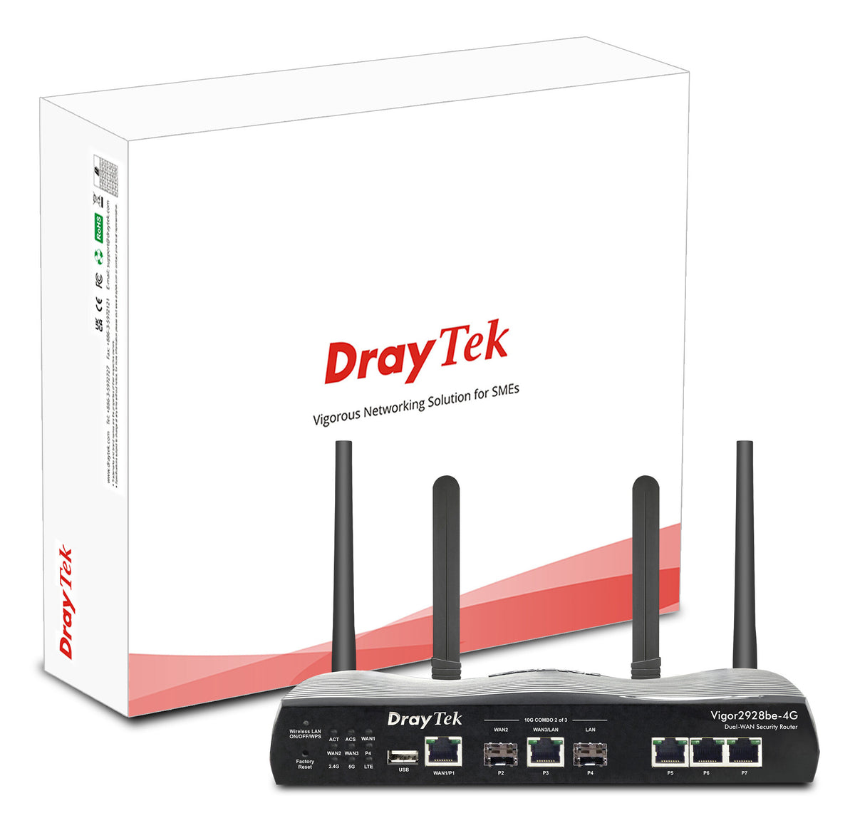 DrayTek Vigor 2928be-4G High-Performance Multi-Gigabit Multi-WAN Fibre Firewall VPN Router with BE7200 Wireless and Integrated 4G/LTE Modem
