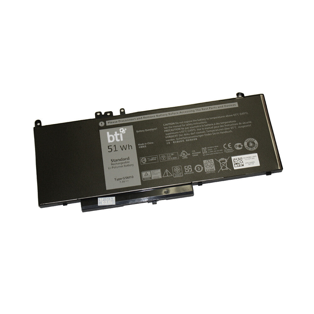 BTI Replacement Battery for Latitude E5450 E5550 replacing OEM part numbers G5M10 0G5M10 8V5GX VMKXM PF59Y 451-BBLK 451-BBLN // 7.4V 6460mAh 51Whr