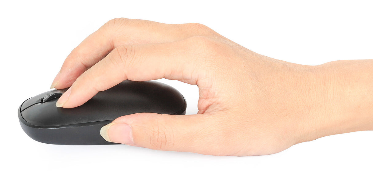 Manhattan MW3050 Wireless Optical Mouse, Black, 1200dpi, 2.4Ghz (up to 10m), USB, Ambidextrous, Three Button with Scroll Wheel, USB-A nano receiver, AA battery (included), Low friction base, USB version (most popular type, which is USB-A), Three Year Warr