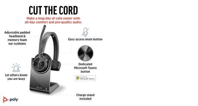 POLY Voyager 4310 UC Monaural Headset +BT700 USB-A Adapter +Charging Stand