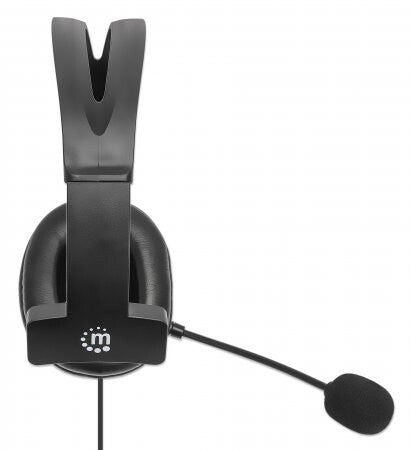 Manhattan Mono Over-Ear Headset (USB), Reversible Microphone Boom (padded), Retail Box Packaging, In-Line Volume/Mute Control, Padded Ear Cushion, USB-A for both sound and mic use, cable 2m, Three Year Warranty
