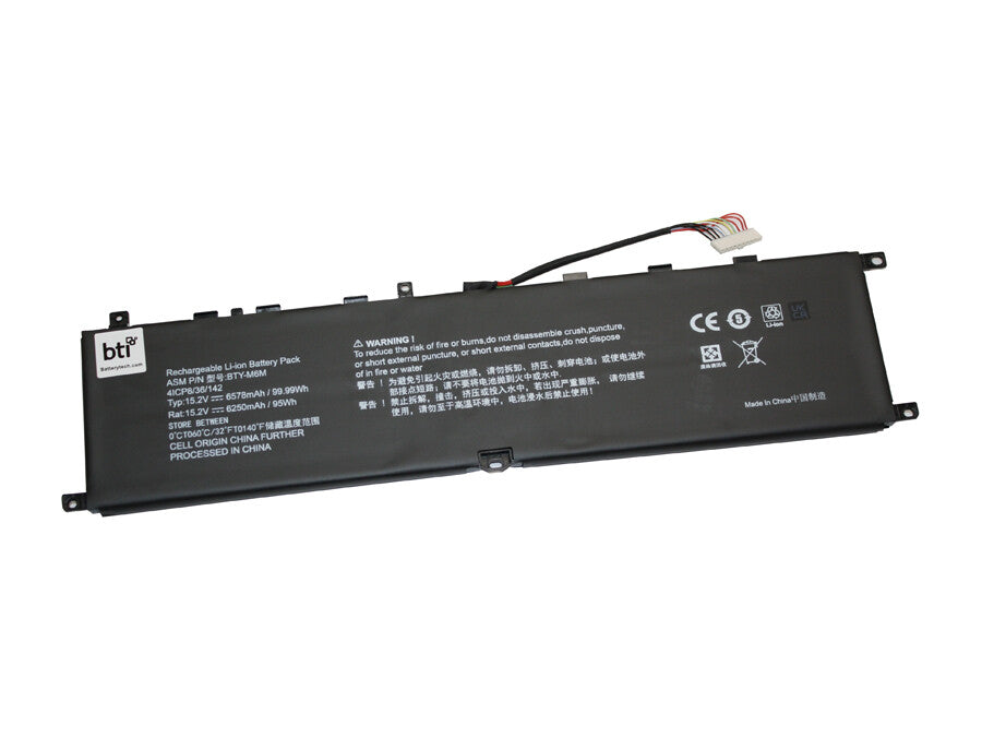 BTI 95Wh 4 cell BTY-M6M compatible battery for MSI WS66 10TMT-207US GE76 RAIDER 11UH GE76 RAIDER 10UH-226TR GE66 RAIDER 10SFS GS66 STEALTH 10U