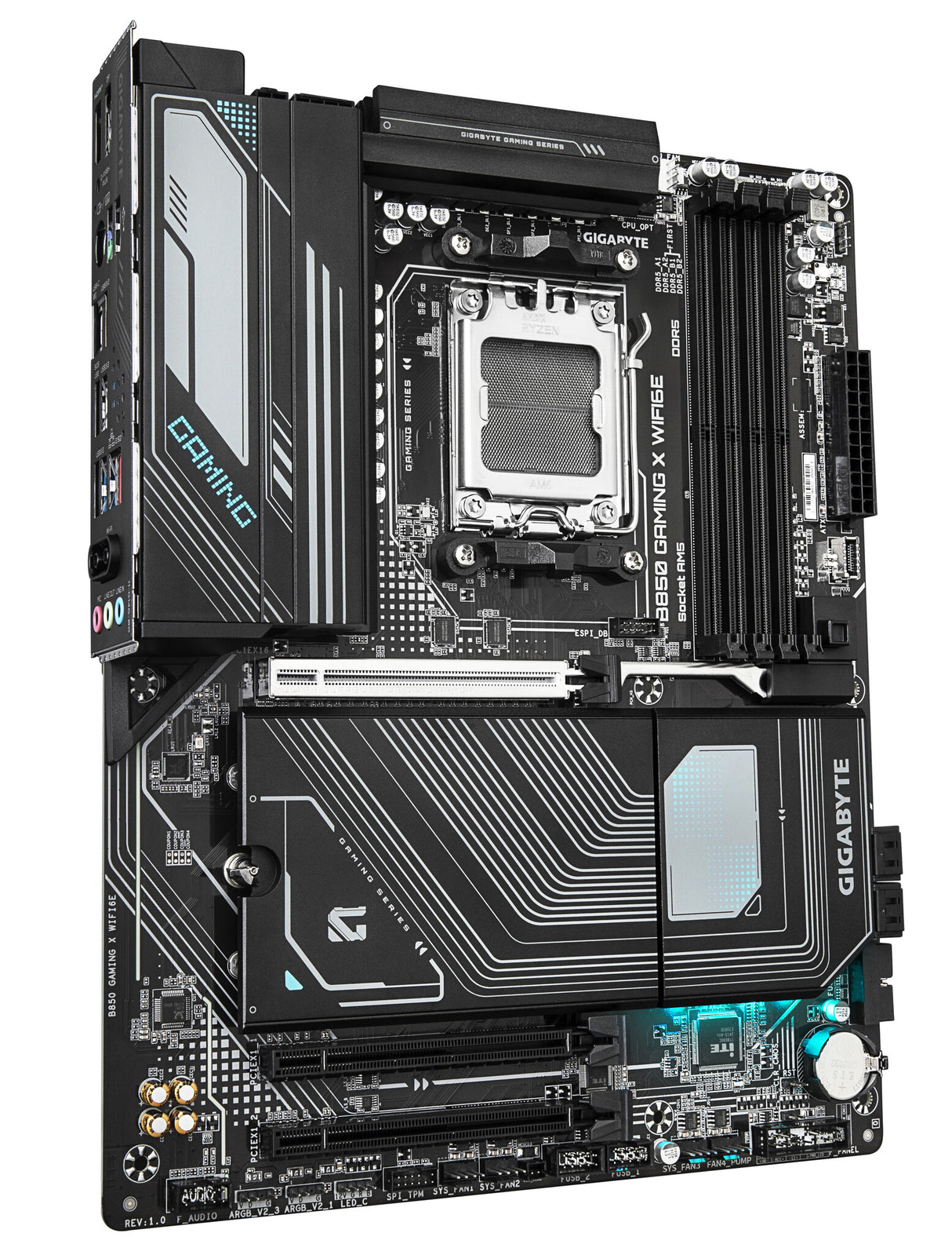 GIGABYTE B850 GAMING X WIFI6E Motherboard - AMD Ryzen 9000 Series CPUs, 12+2+2 Phases Digital VRM, up to 8200MHz DDR5 (OC), 1xPCIe 5.0 + 2xPCIe 4.0 M.2, 2.5LAN, WIFI 6E, USB 3.2 Gen 2x2