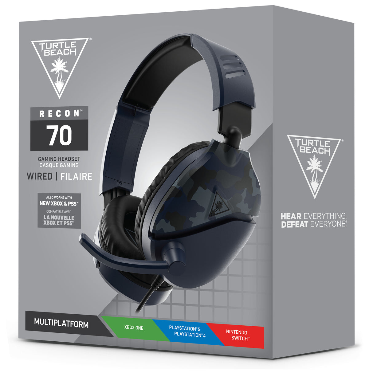 Turtle Beach Recon 70 Camo Blue Wired Multiplatform Gaming Headset for PS5, PS4, Xbox Series X or S, Xbox One and Mobile with 3.5mm Wired Connection, Flip-to-Mute Mic, 40mm Speakers