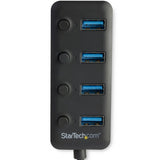 StarTech.com 4 Port USB 3.0 Hub - USB-A to 4x USB 3.0 Type-A with Individual On/Off Port Switches - SuperSpeed 5Gbps USB 3.1/3.2 Gen 1 - USB Bus Powered - Portable - 25cm Attached Cable~4 Port USB 3.0 Hub - USB-A to 4x USB 3.0 Type-A with Individual On/Of
