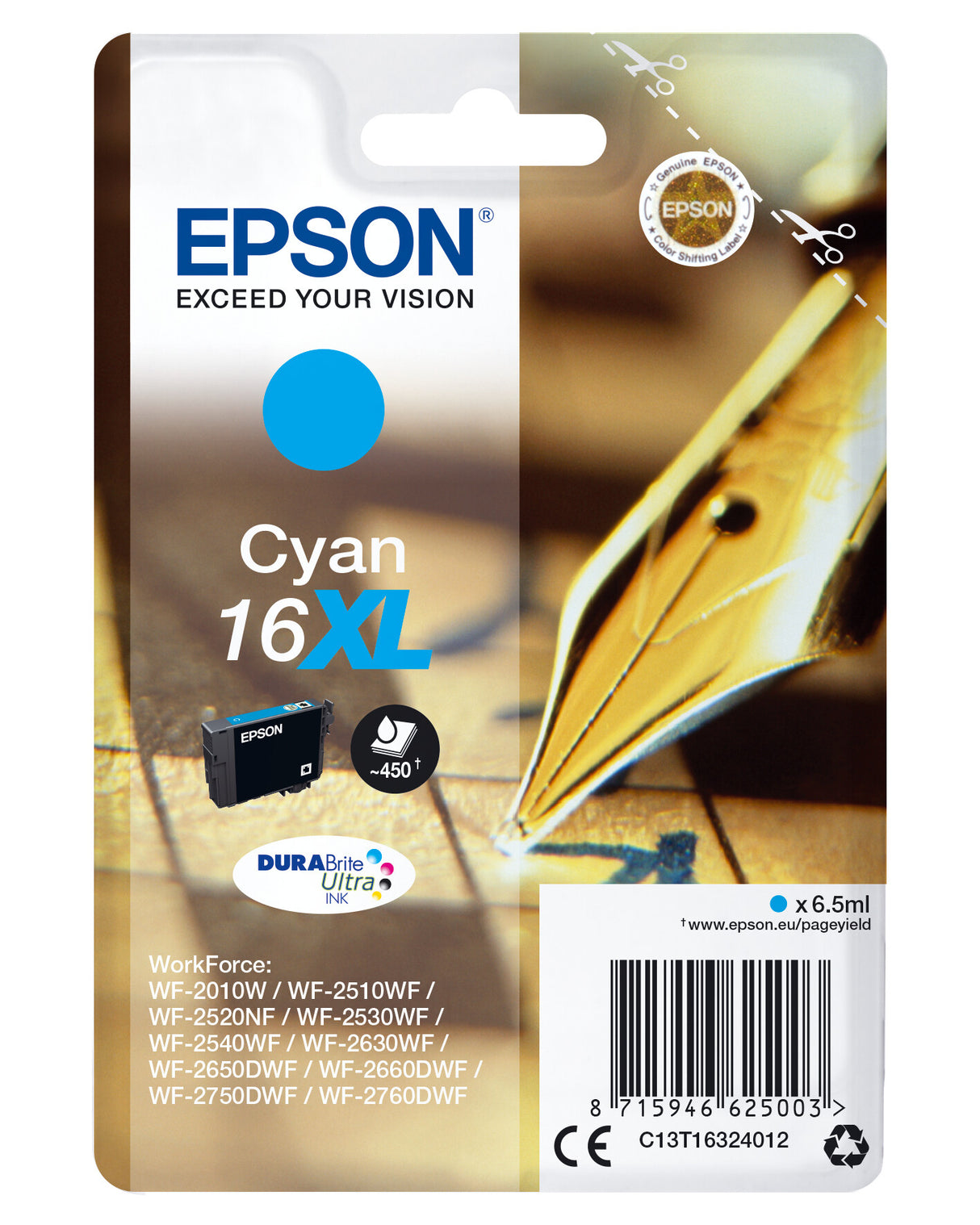 Epson Pen and crossword Singlepack Cyan 16XL DURABrite Ultra Ink