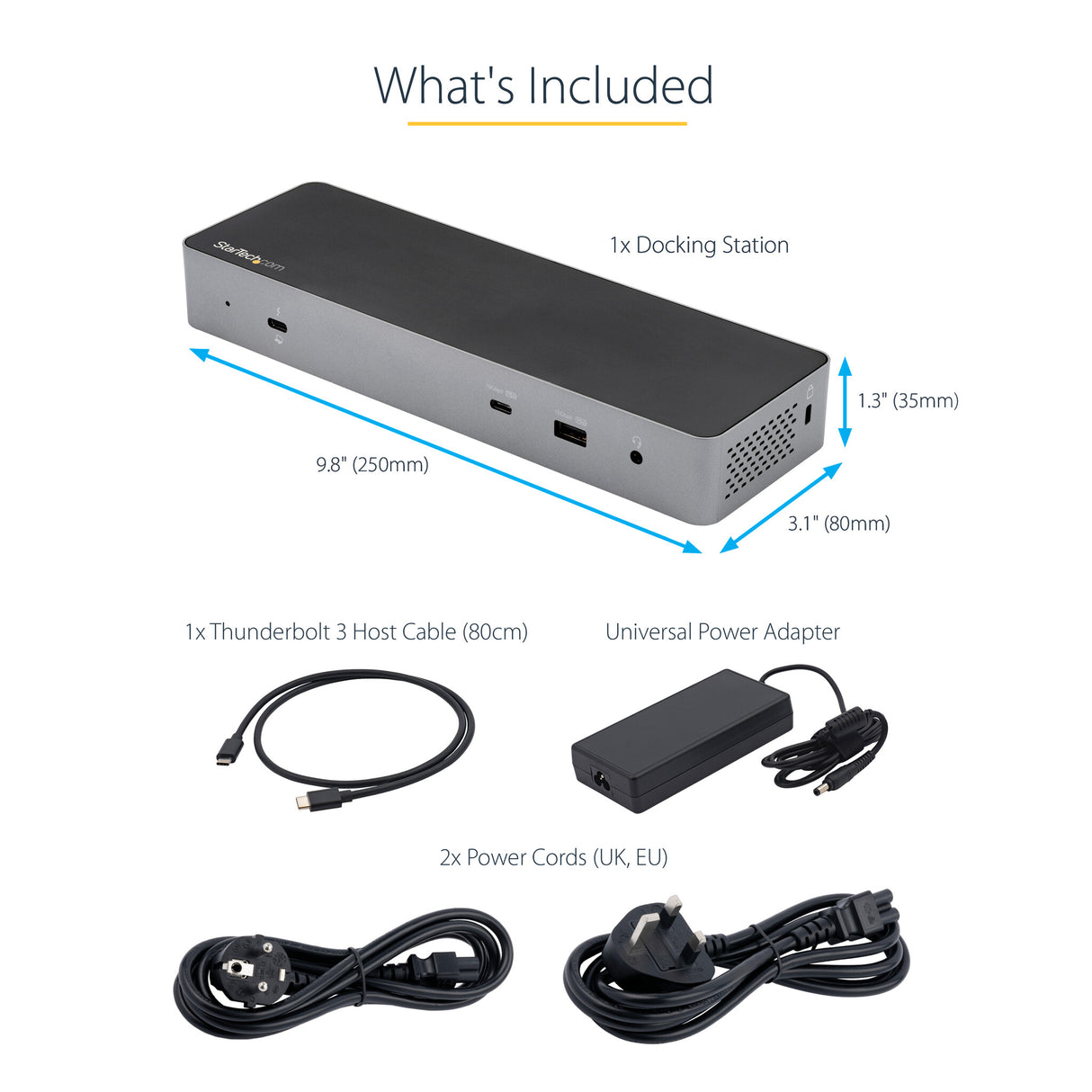 StarTech.com USB C Docking Station for Macbook Pro/Air-M1/M2/M3/M4, Thunderbolt Compatible, HDMI/DisplayPort, Dual 4K 60Hz/Single 8K, USB Type-C Laptop Dock, 96W Power Delivery, USB 10Gbps
