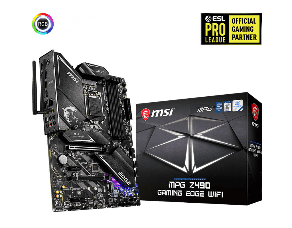 MSI MPG Z490 GAMING EDGE WIFI Motherboard 'ATX, LGA1200, DDR4, LAN, 802.11ax WiFi 6 + Bluetooth 5.1, USB 3.2, Lightning USB, Type C, M.2, RGB, DisplayPort, HDMI, Gen 4 Ready, 10th Gen Intel Core'