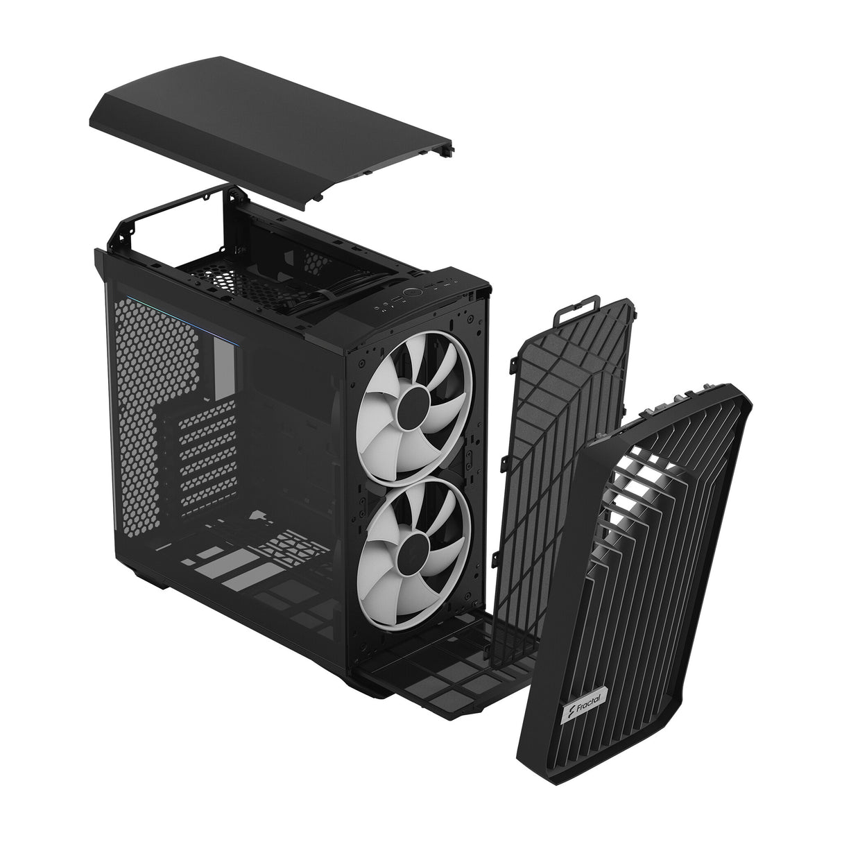 Fractal Design Torrent Compact (Light TG RGB) Caja para juegos con ventanas de vidrio tintado claro, E-ATX, 2 ventiladores RGB, concentrador de ventilador, tira RGB en cubierta de fuente de alimentación, rejilla frontal, USB-C