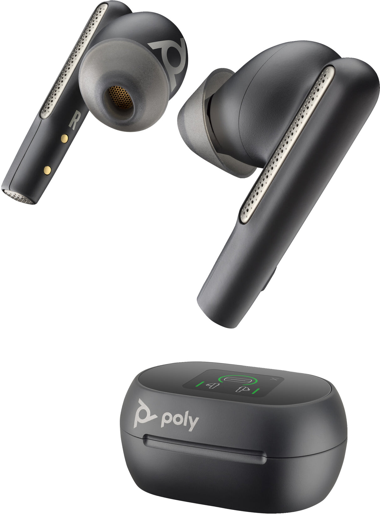 POLY Voyager Free 60+ UC Carbon Black Earbuds +BT700 USB-A Adapter +Touchscreen Charge Case