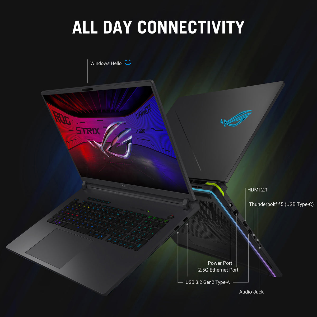ASUS ROG Strix G18 G815LW-SA265W Intel Core Ultra 9 290HX Plus Laptop 45.7 cm (18") 2.5K 32 GB DDR5-SDRAM 2 TB SSD NVIDIA GeForce RTX 5080 Wi-Fi 7 (802.11be) Windows 11 Home Grey