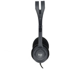 Casque filaire Logitech H111, son stéréo, prise audio 3,5 mm, microphone antibruit, noir