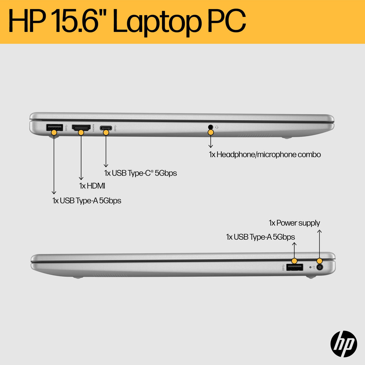 HP Laptop 15-fc0008na 39.6 cm (15.6") Full HD AMD Ryzen™ 5 7520U 8 GB LPDDR5-SDRAM 256 GB SSD Wi-Fi 6 (802.11ax) Windows 11 Home Silver