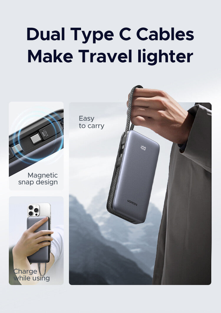 Ugreen 20000mAh Power Bank 30W 3C1A with Built-in USB-C Cable