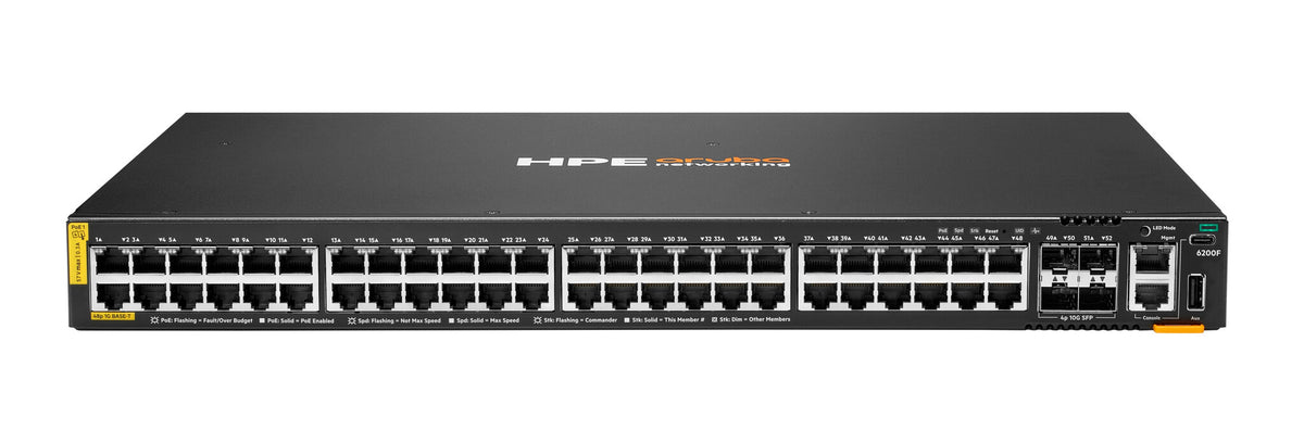 HPE Aruba Networking CX 6200F 48G Class-4 PoE 4SFP+ 370W Switch
