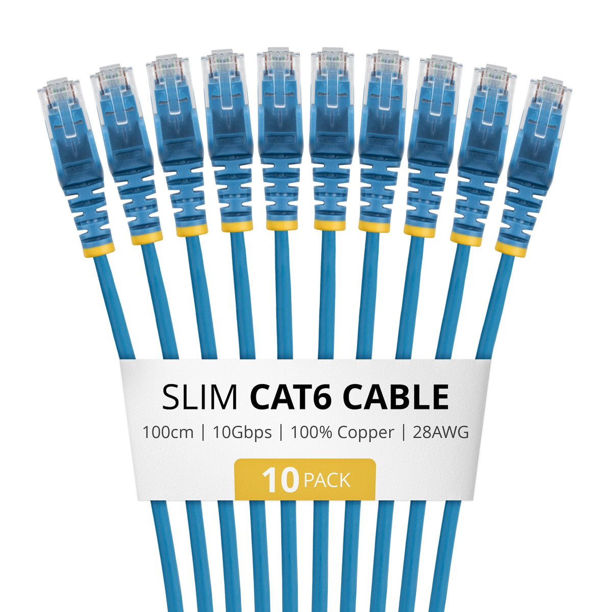 StarTech.com 1m Blue Slim CAT6 Cable, 10 Pack, Snagless, 100W PoE, UTP, LSZH, 28AWG Pure Bare Copper Wire, Slim RJ45 Network Patch Cord w/Strain Reliefs, Individually Tested