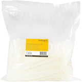 StarTech.com 10"(25cm) Cable Ties - 1/8"(4mm) wide, 2-5/8"(68mm) Bundle Diameter, 50lb(22kg) Tensile Strength, Nylon Self Locking Zip Ties w/Curved Tip, 94V-2/UL Listed, 1000 Pack - White - TAA