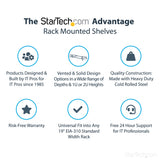 StarTech.com 2U Server Rack Shelf - Universal Rack Mount Cantilever Shelf for 19" Network Equipment Rack & Cabinet - Heavy Duty Steel – Weight Capacity 50lb/23kg - 22" Deep Tray, Black