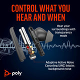 POLY Voyager Free 60+ UC Carbon Black Earbuds +BT700 USB-A Adapter +Touchscreen Charge Case