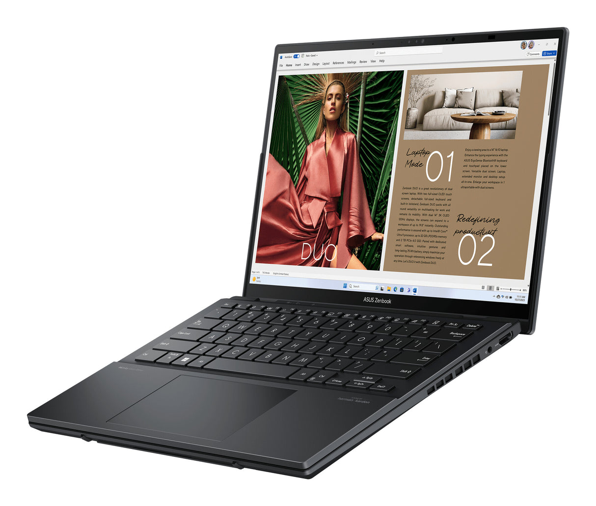 ASUS Zenbook Duo UX8406CA-QL249W Intel Core Ultra 9 285H Hybrid (2-in-1) 35.6 cm (14") Touchscreen WUXGA 32 GB LPDDR5x-SDRAM 1 TB SSD Wi-Fi 7 (802.11be) Windows 11 Home Grey