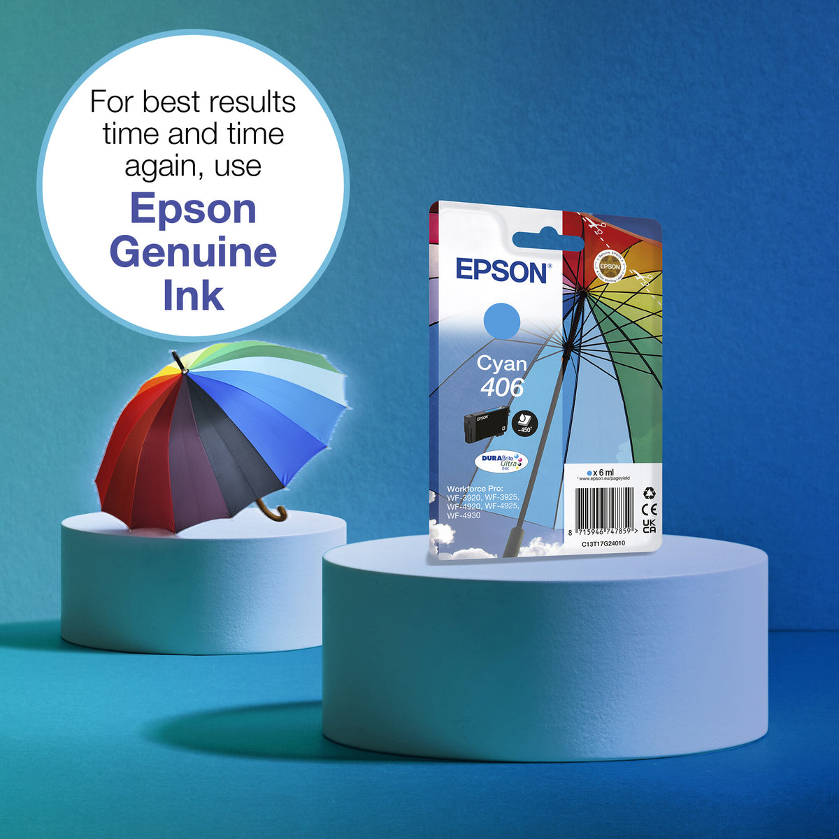 Epson Singlepack Cyan 406 Umbrella DURABrite Ultra Ink