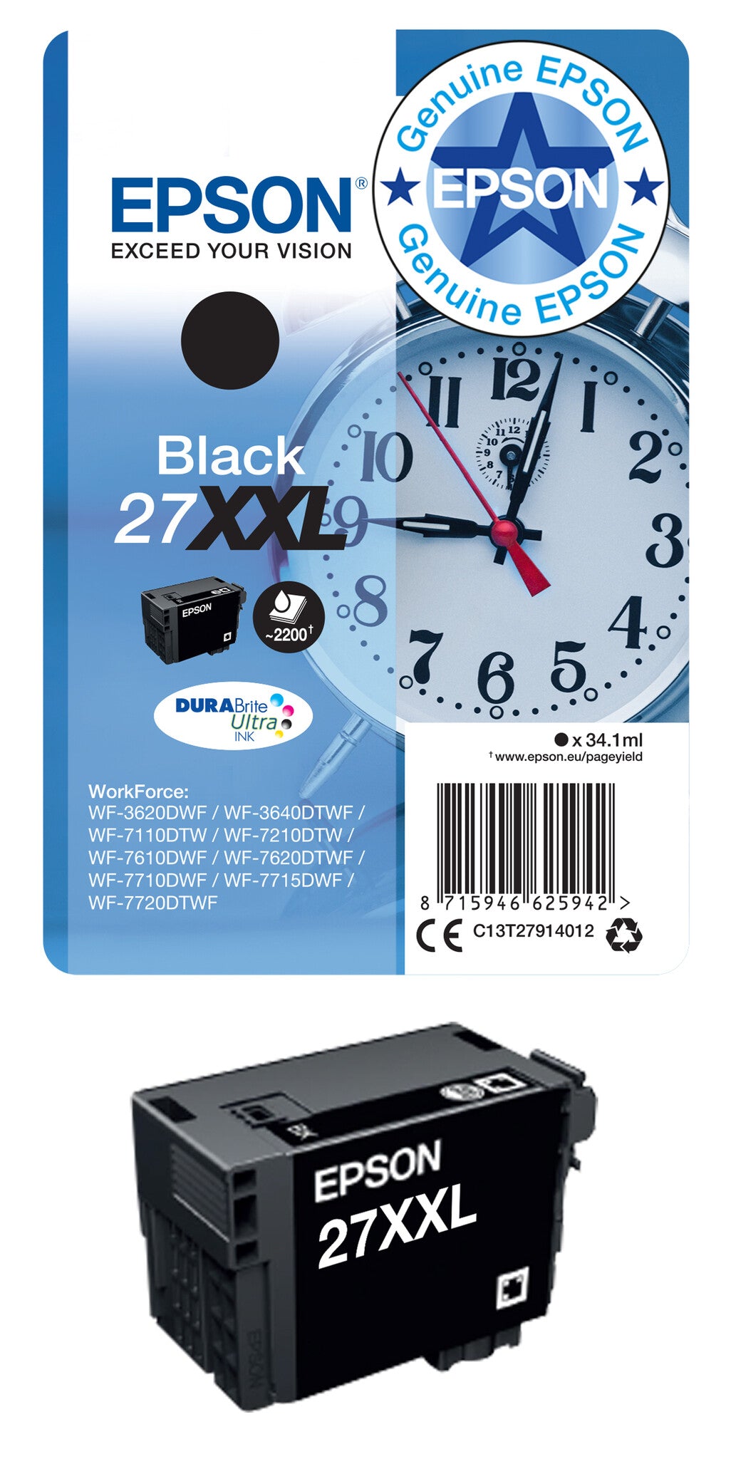 Epson Alarm clock Singlepack Black 27 DURABrite Ultra Ink