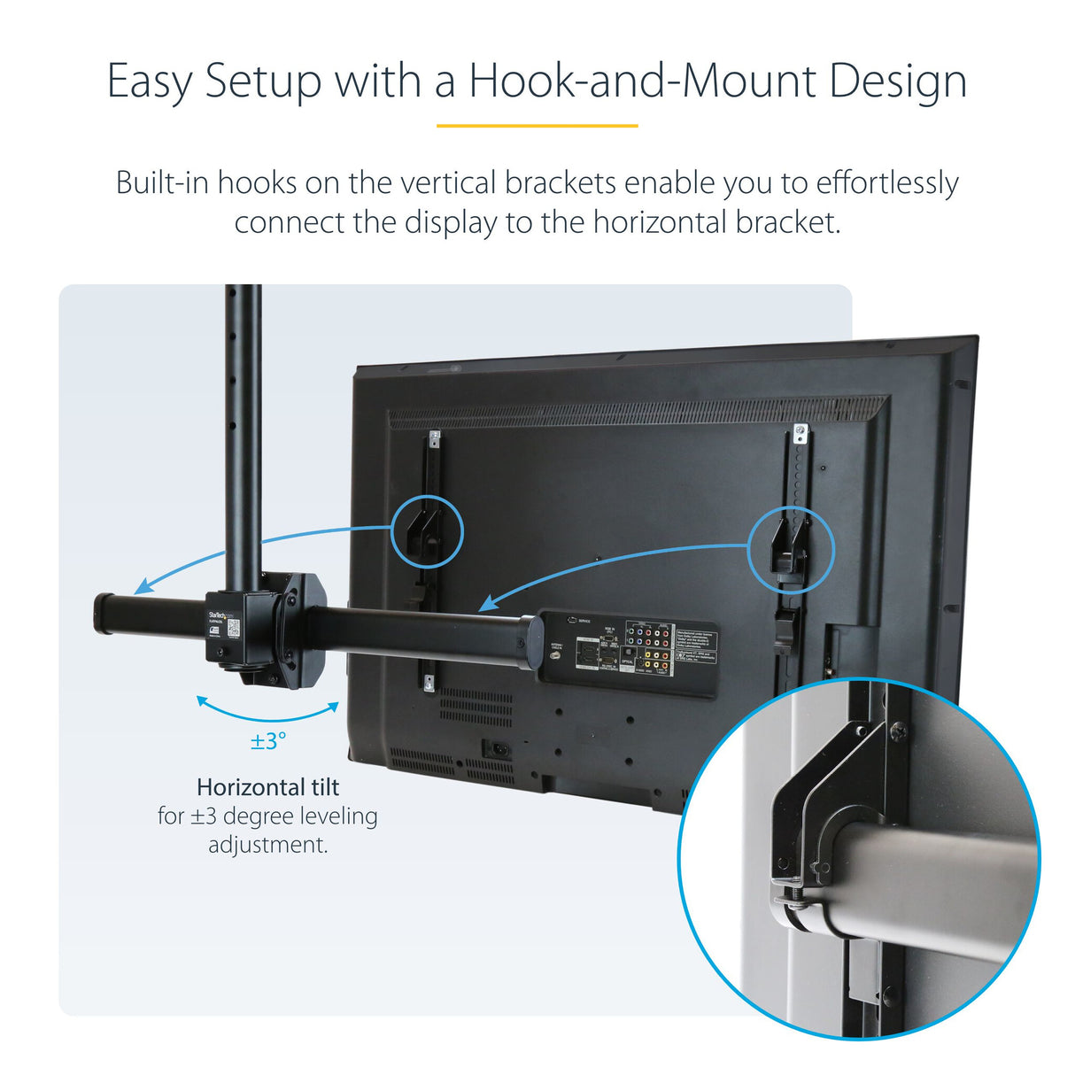 StarTech.com TV Ceiling Mount - Full-Motion Universal Hanging Single Screen Mount with Adjustable Telescopic Long Pole - Tilt / Swivel - VESA Bracket for 32”-75" Displays