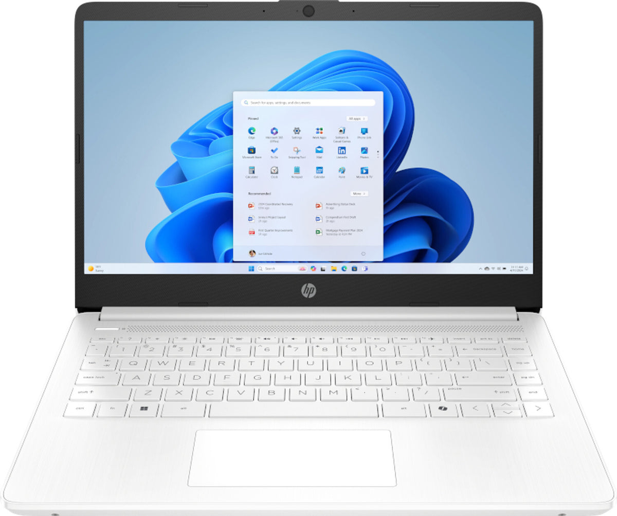HP 14-dq6000na Intel® N N150 Laptop 35.6 cm (14") HD 4 GB DDR4-SDRAM 128 GB UFS Wi-Fi 6 (802.11ax) Windows 11 Home in S mode White