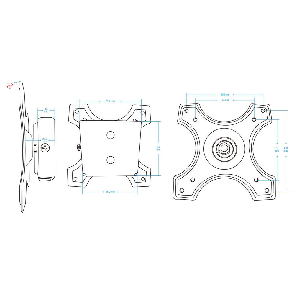 Manhattan Wall Mount for TV & Monitors (Fixed), For screens 10" to 32", VESA compatability: 75x75mm and 100x100mm - check the dimensions of the four mounting holes on back of screen to ensure it fits, Max 15kg, Black, Bracket