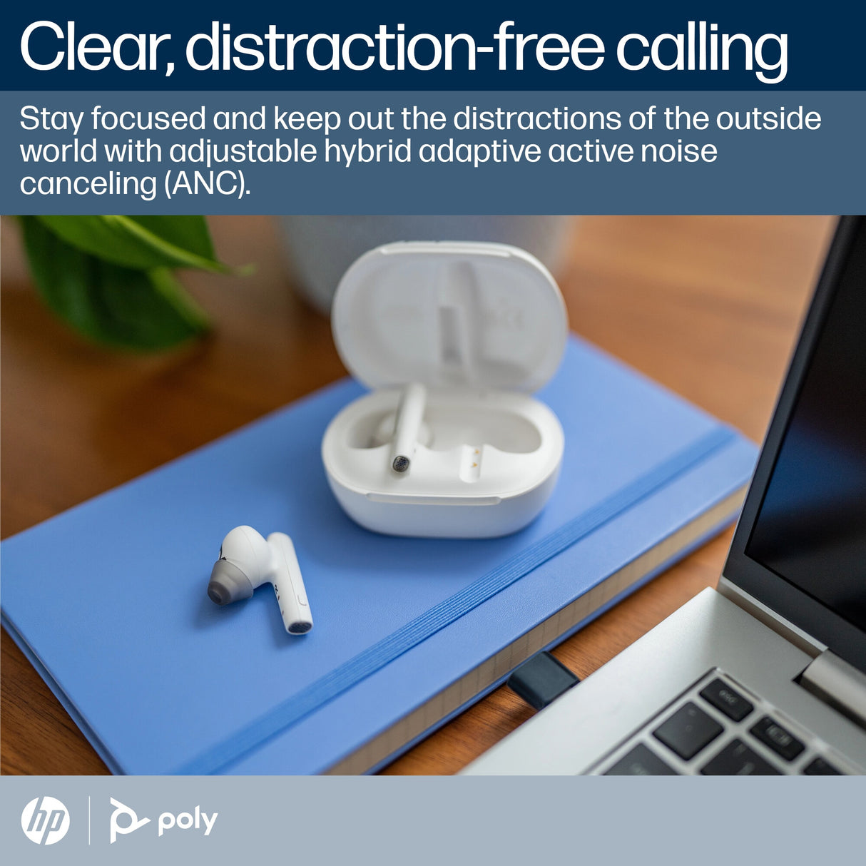 POLY Voyager Free 60+ UC White Sand Earbuds +BT700 USB-A Adapter +Touchscreen Charge Case