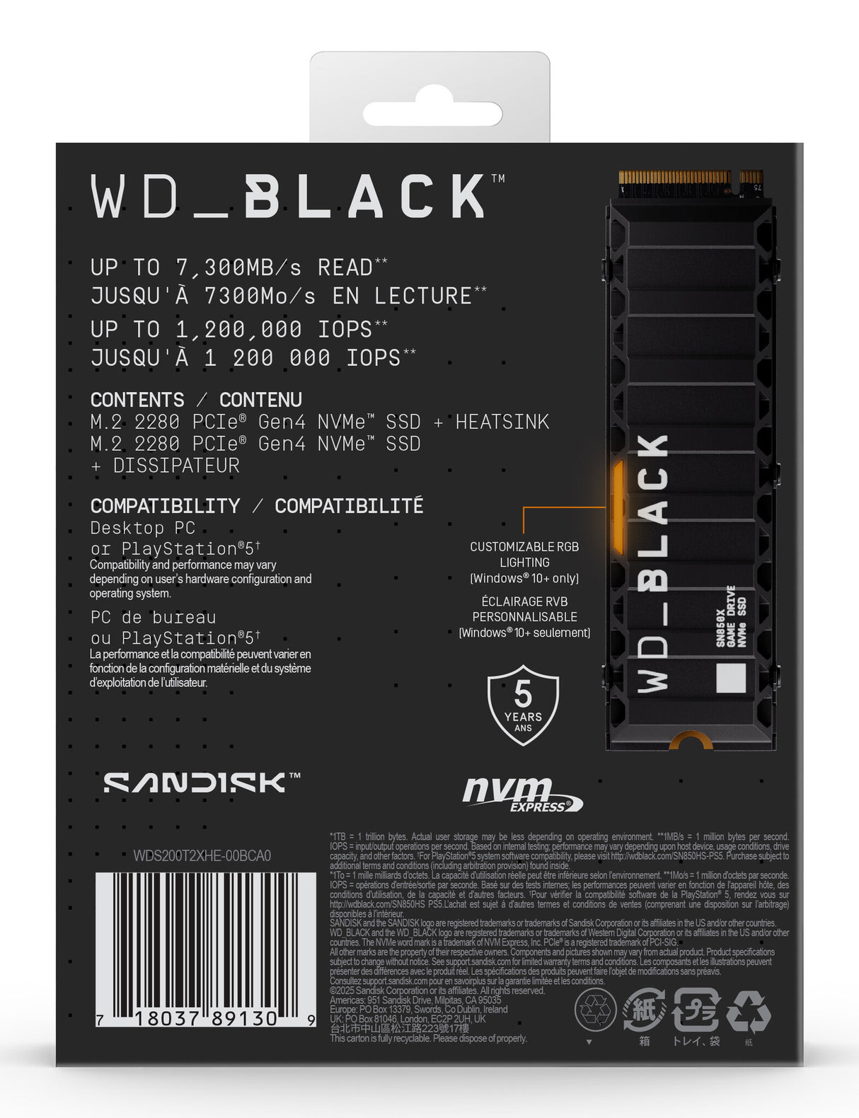 Western Digital Black WD_BLACK™ SN850X NVMe™ SSD POWERED BY SANDISK 2 TB, [With Heatsink]