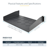 StarTech.com 2U Vented Server Rack Shelf, 12" (31.5cm) Mounting Depth, Cantilever Tray For 19" Rack/Cabinet, Heavy-Duty Steel, Up To 25lb/11.3kg, Includes Cage Nuts/Screws