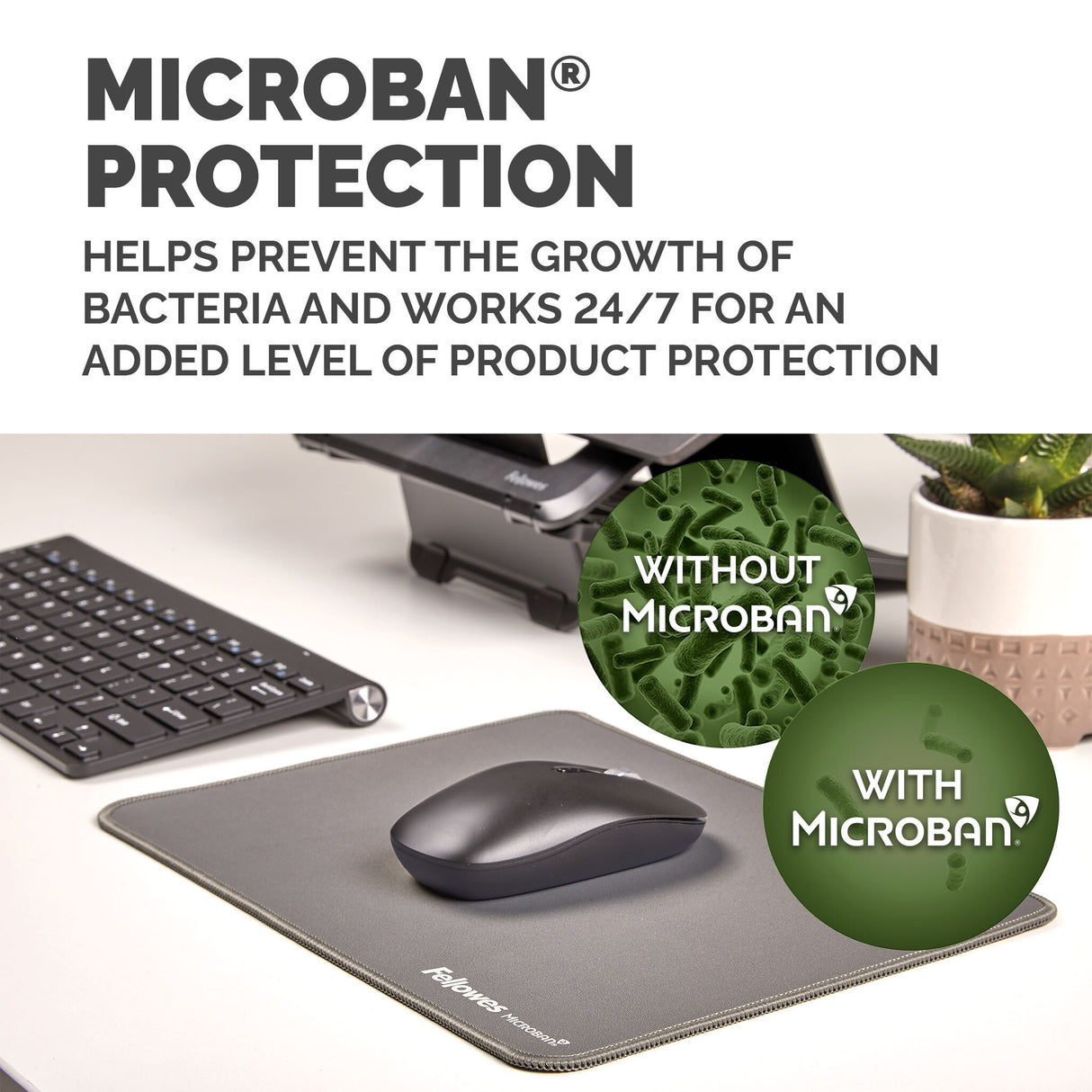 Fellowes Breyta XL Mouse Mat with Non-Slip Base XL Mouse Pad with Antibacterial Protection Grey