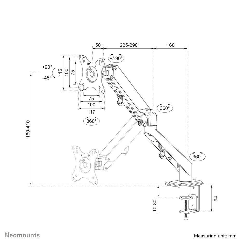 Neomounts DS70-700BL1 Monitor arm 17-27" - gas spring