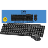 Evo Labs CM-501UK Wired Multimedia and Mouse Combo Set, USB Plug and Play, Full Size Qwerty UK Layout with Optical Sensor Mouse, Ideal for Home or Office, Black keyboard Mouse included Home/Office UK International