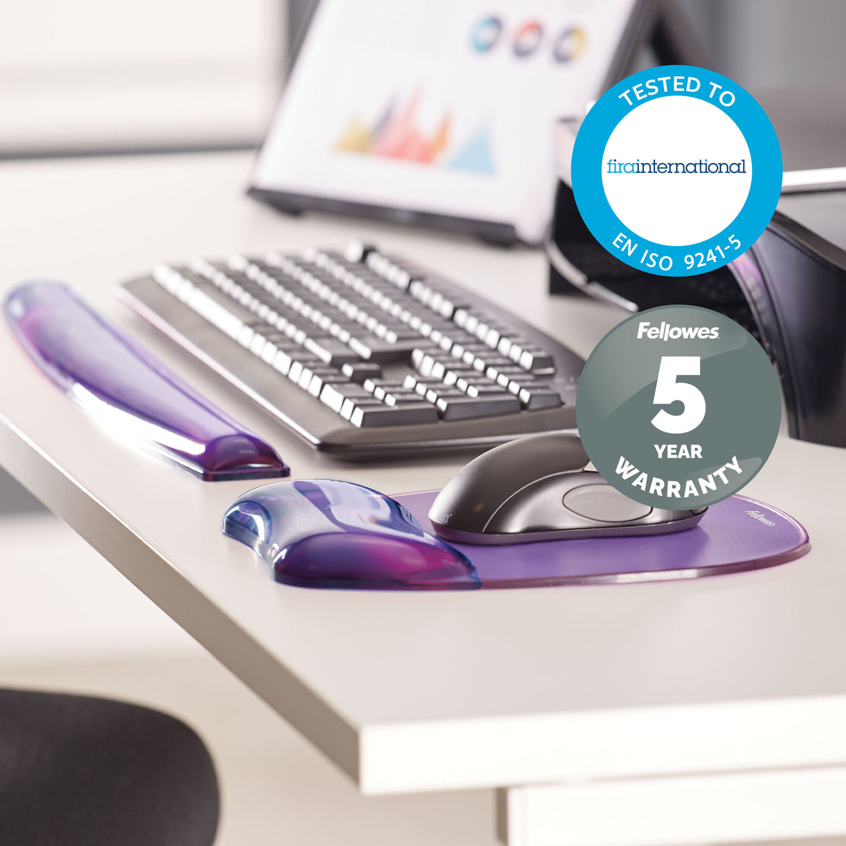 Fellowes Mouse Mat Wrist Support - Crystals Gel Mouse Pad with Non Slip Rubber Base - Ergonomic Mouse Mat for Computer, Laptop, Home Office Use - Compatible with Laser and Optical Mice - Purple