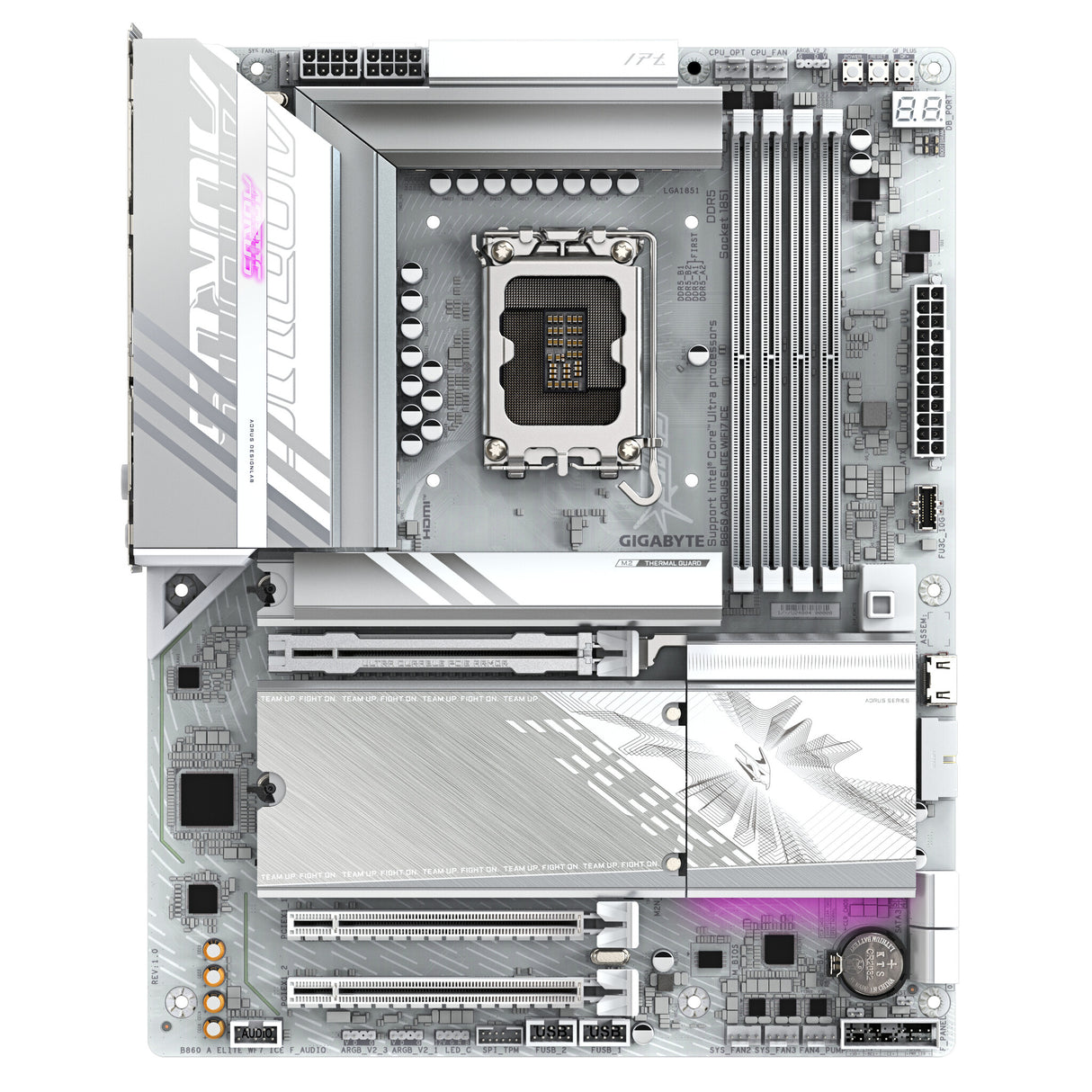 GIGABYTE B860 AORUS ELITE WIFI7 ICE Motherboard - Intel Core Ultra Series CPUs, 14+1+2+1 Phases VRM, up to 9200MHz DDR5, 1xPCIe 5.0 + 2xPCIe 4.0 M.2, 2.5GbE LAN, WIFI 7, USB 4