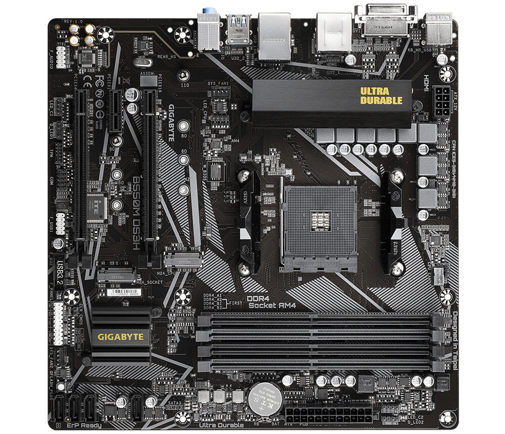 GIGABYTE B550M DS3H Motherboard - AMD Ryzen 5000 CPUs, 5+3 Phases VRM, up to 4733MHz DDR4, 1xPCIe 4.0 + 1xPCIe 3.0 M.2, 1GbE LAN, USB 3.2 Gen 1