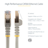 StarTech.com 5m CAT6a Ethernet Cable - 10 Gigabit Shielded Snagless RJ45 100W PoE Patch Cord - 10GbE STP Network Cable w/Strain Relief - Grey Fluke Tested/Wiring is UL Certified/TIA