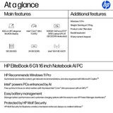 HP EliteBook 6 G1i AI PC Intel Core Ultra 5 225U Laptop 40.6 cm (16") WUXGA 24 GB DDR5-SDRAM 512 GB SSD Wi-Fi 6E (802.11ax) Windows 11 Pro Silver