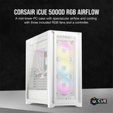 Corsair iCUE 5000D RGB AIRFLOW Gaming Case con ventana de cristal, E-ATX, 3 ventiladores AF120 RGB, frontal de alto flujo de aire, USB-C, controlador RGB, blanco