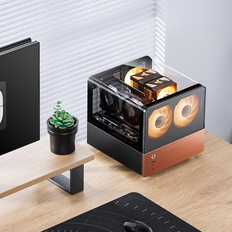 Jonsbo V12 BLACK computer case Black, Wood