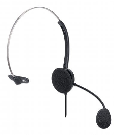 Manhattan Mono On-Ear Headset (USB), Microphone Boom (padded), Polybag Packaging, Adjustable Headband, In-Line Volume Control, Ear Cushion, USB-A for both sound and mic use, cable 1.5m, Three Year Warranty